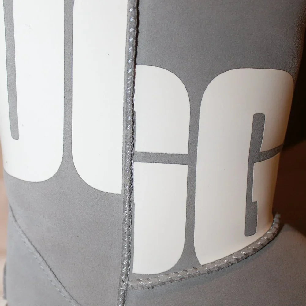 NIB‎ UGG LOGO SUEDE SHEARLING CLASSIC SHORTS BOOTS GRAY 7